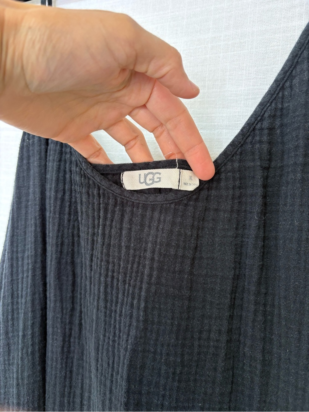 UGG Black Textured Maxi Slip Dress with Spaghetti Straps 100% cotton Size XL - Picture 4 of 6